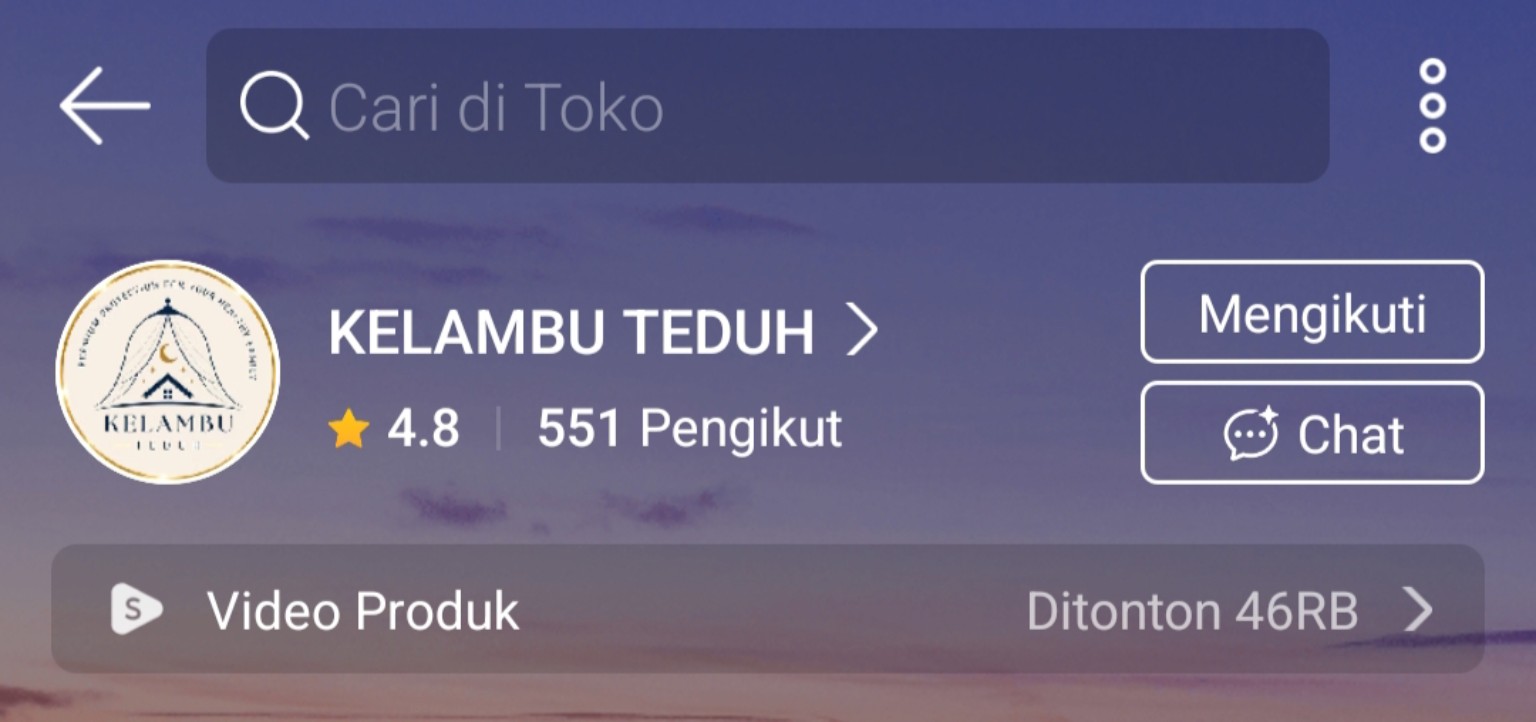 Tampilan toko marketplace Kelambu Teduh